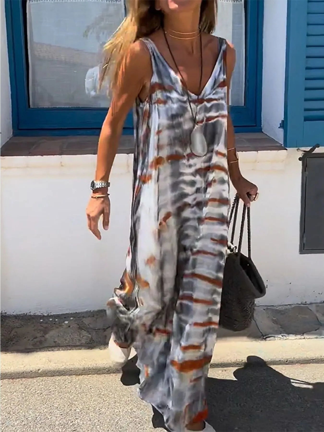 Abito Maxi Cami V-Neck Tie-Dye