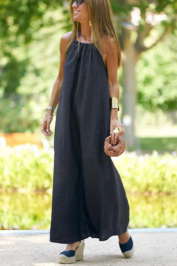 Abito Maxi Halter in Mistura di Lino Down By The Cove