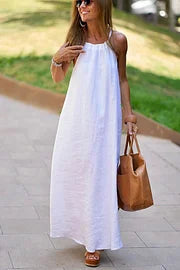 Abito Maxi Halter in Mistura di Lino Down By The Cove