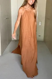 Abito Maxi Halter in Mistura di Lino Down By The Cove