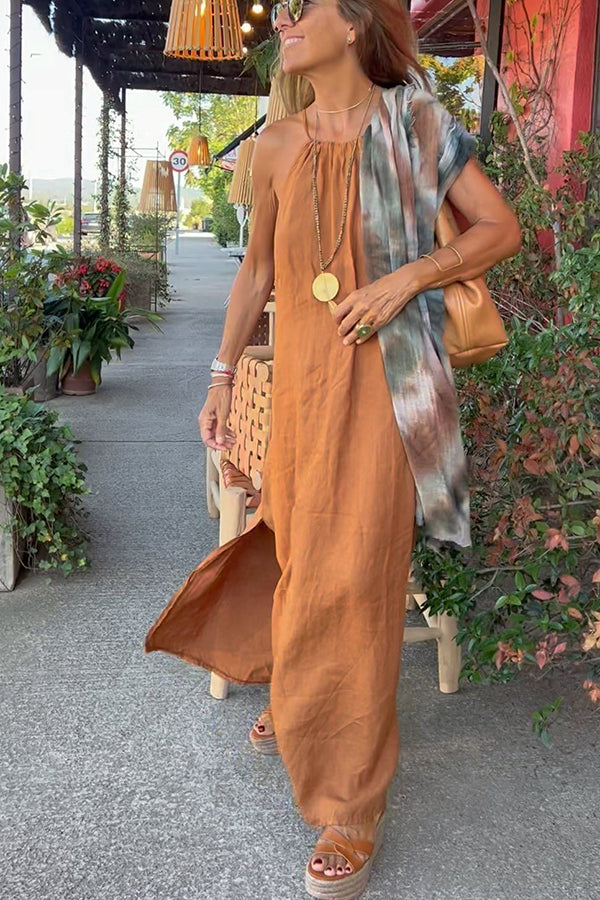 Abito Maxi Halter in Mistura di Lino Down By The Cove