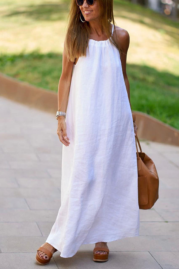 Abito Maxi Halter in Mistura di Lino Down By The Cove