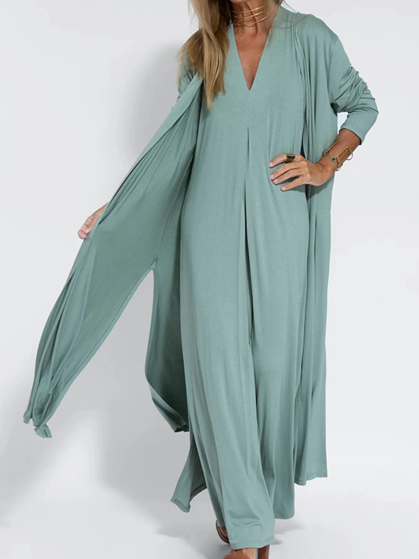 Abito Maxi Senza Maniche a V Full Size con Fessura Taglie Forti