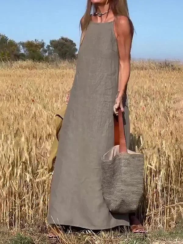 Abito lungo casual da donna in cotone e lino