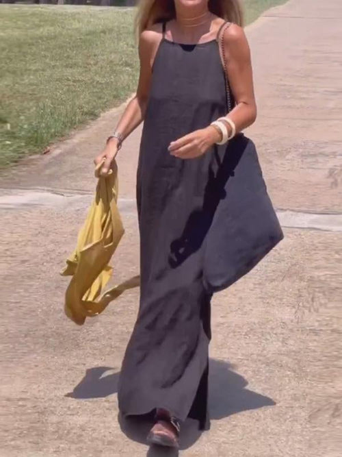 Abito lungo casual da donna in cotone e lino