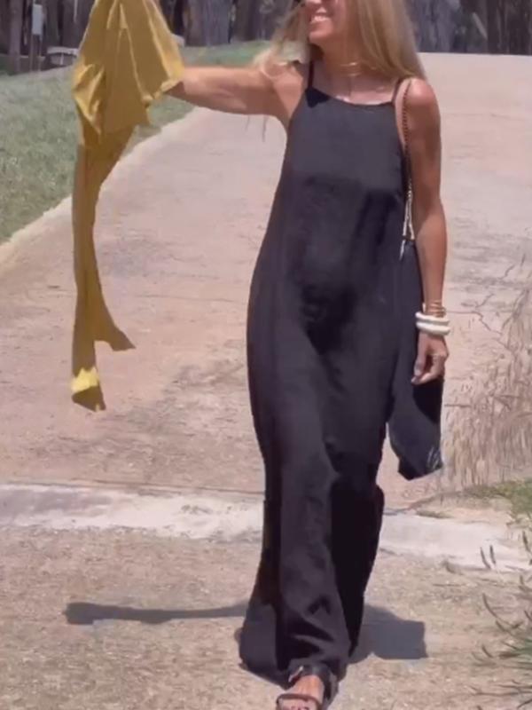 Abito lungo casual da donna in cotone e lino