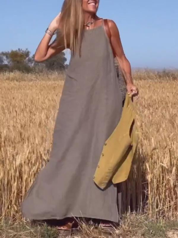 Abito lungo casual da donna in cotone e lino