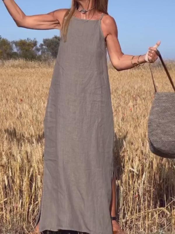 Abito lungo casual da donna in cotone e lino
