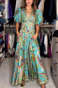 Amelia Quinn | Abito maxi leggero con maniche a sbuffo e scollatura a V