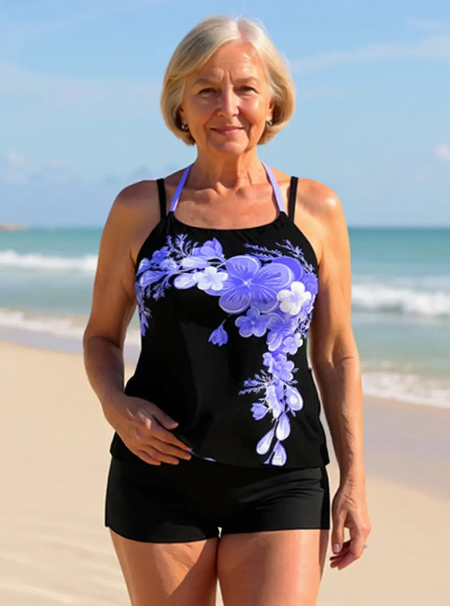 Avery | Set Tankini con Stampa Floreale e Spalline Incrociate