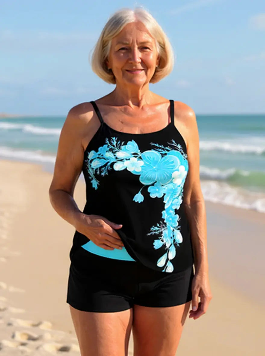 Avery | Set Tankini con Stampa Floreale e Spalline Incrociate
