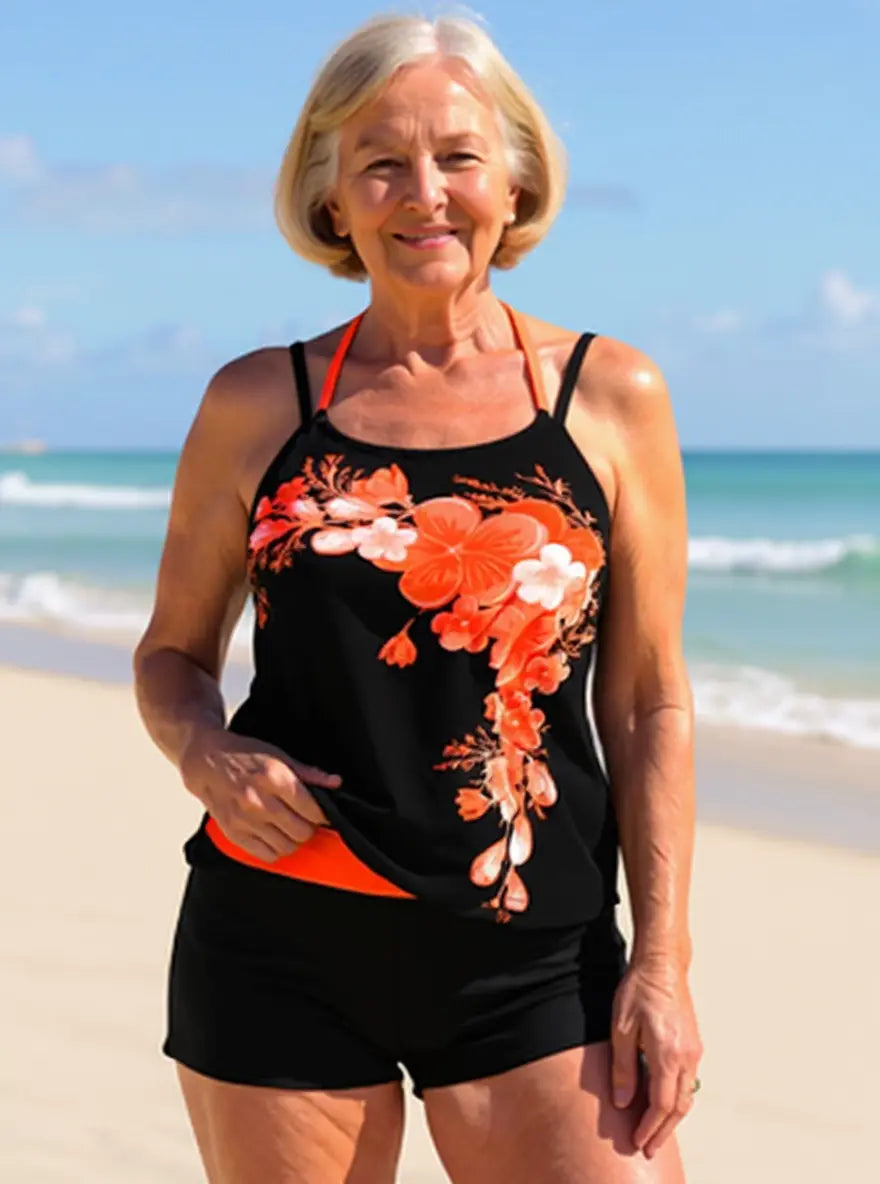Avery | Set Tankini con Stampa Floreale e Spalline Incrociate