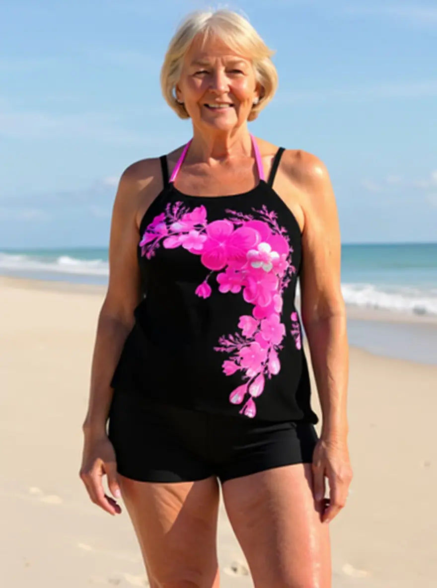 Avery | Set Tankini con Stampa Floreale e Spalline Incrociate