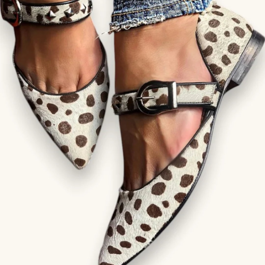 BALLERINE A PUNTA CON CINTURINI A STAMPA LEOPARDO