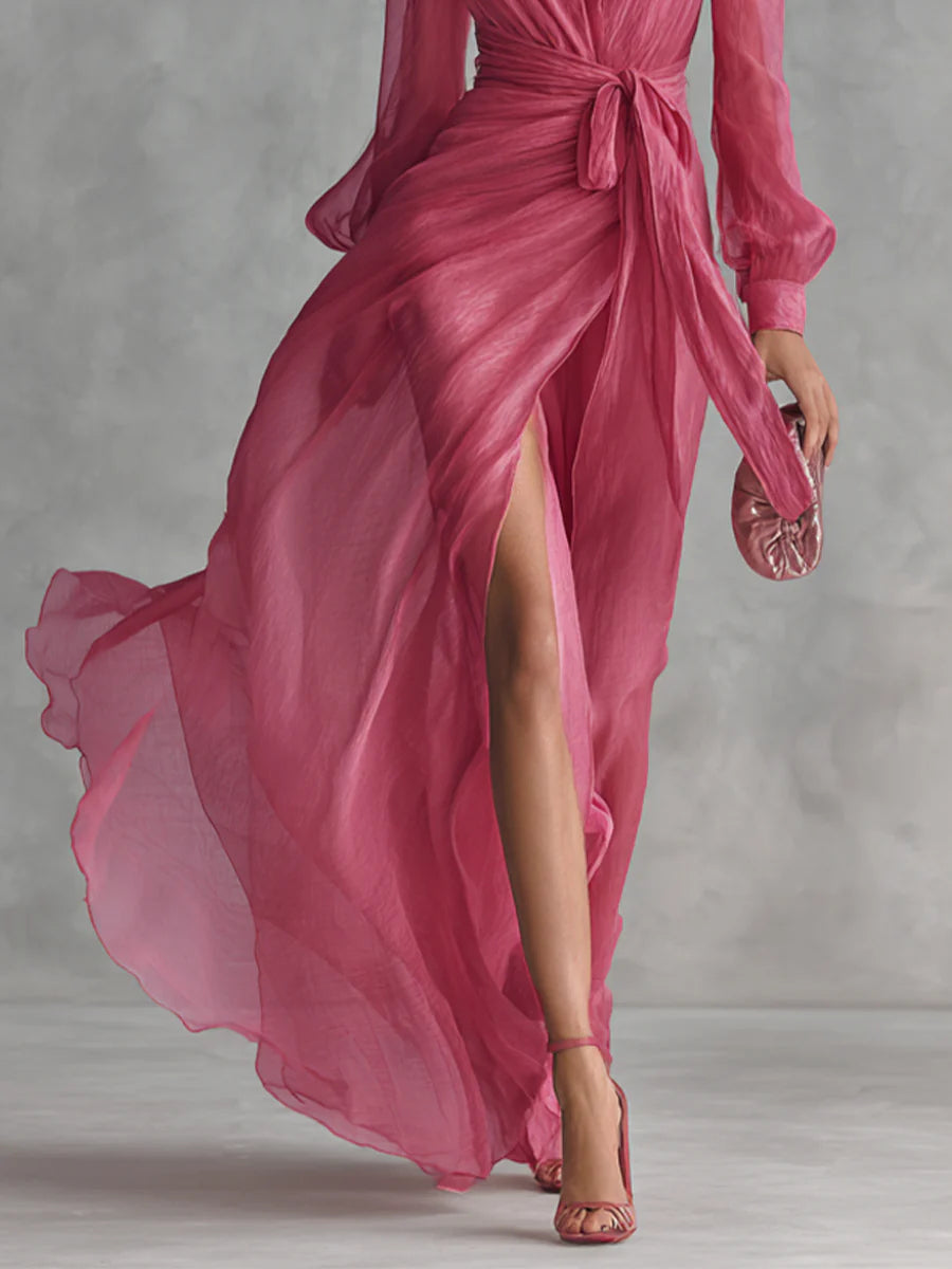 Beatrice | Elegante Abito Lungo in Chiffon con Scollatura a V e Vita Legata