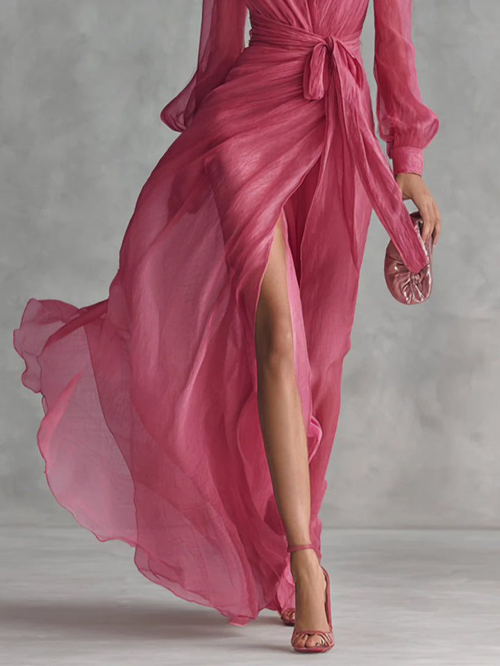 Beatrice | Elegante Abito Lungo in Chiffon con Scollatura a V e Vita Legata