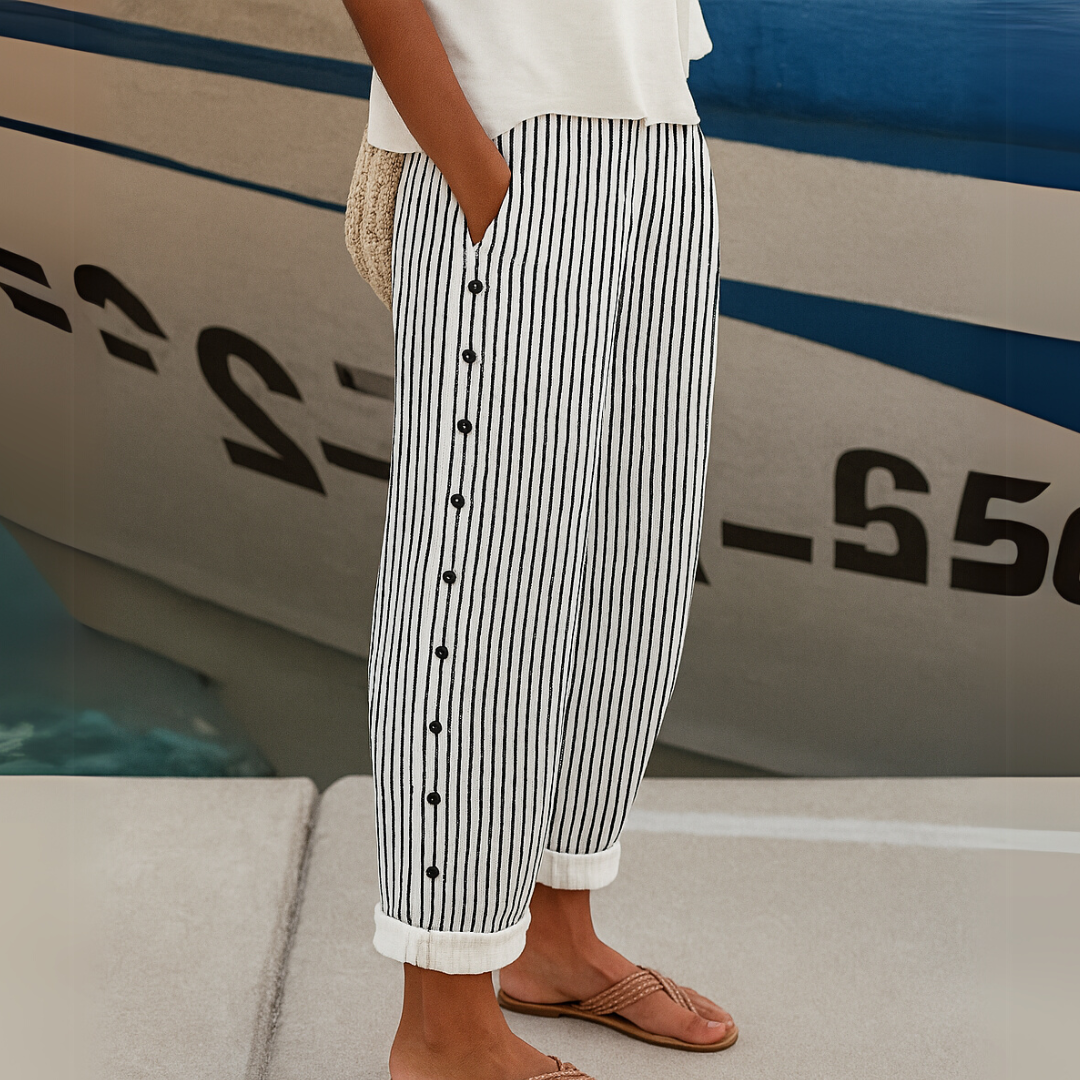 Caitlin | Pantaloni a Righe con Bottoni Eleganti