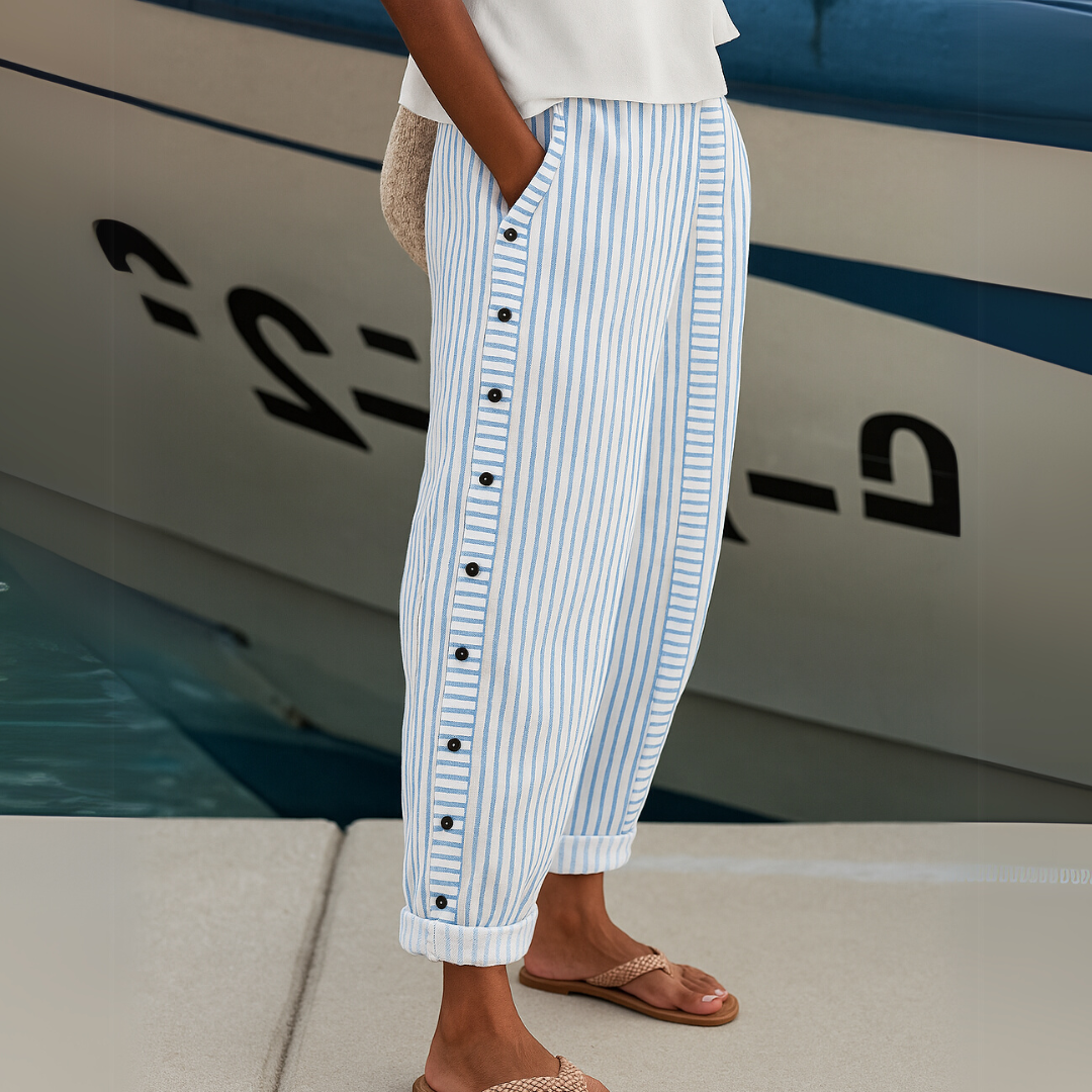 Caitlin | Pantaloni a Righe con Bottoni Eleganti