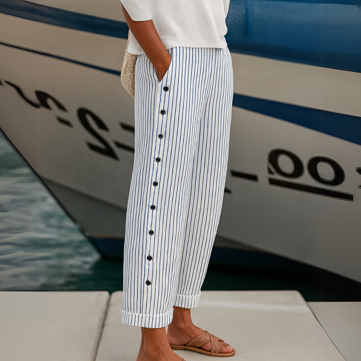 Caitlin | Pantaloni a Righe con Bottoni Eleganti