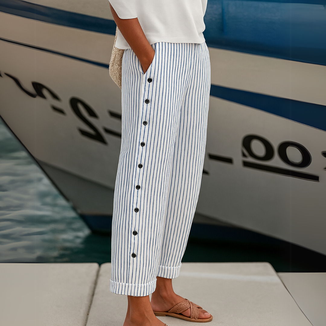 Caitlin | Pantaloni a Righe con Bottoni Eleganti