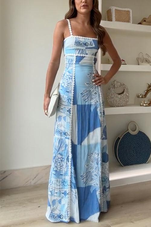 Eleonore | Maxi Dress Stampato con Fiocco e Spalline Ric Rac