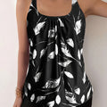 Elise | Set Tankini con Stampa Foglia Nera e Bianca