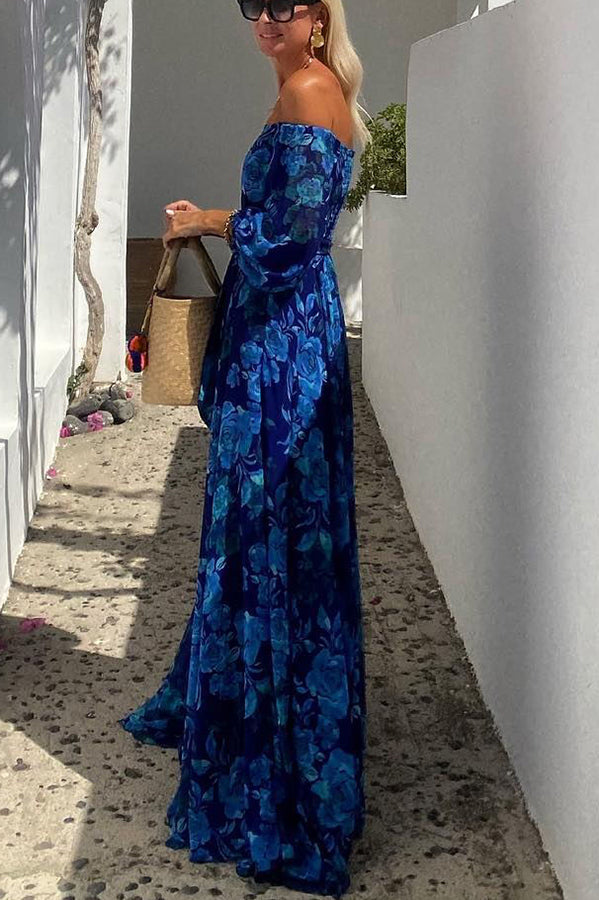 Francesca - Abito lungo con motivo floreale e maniche scoperte