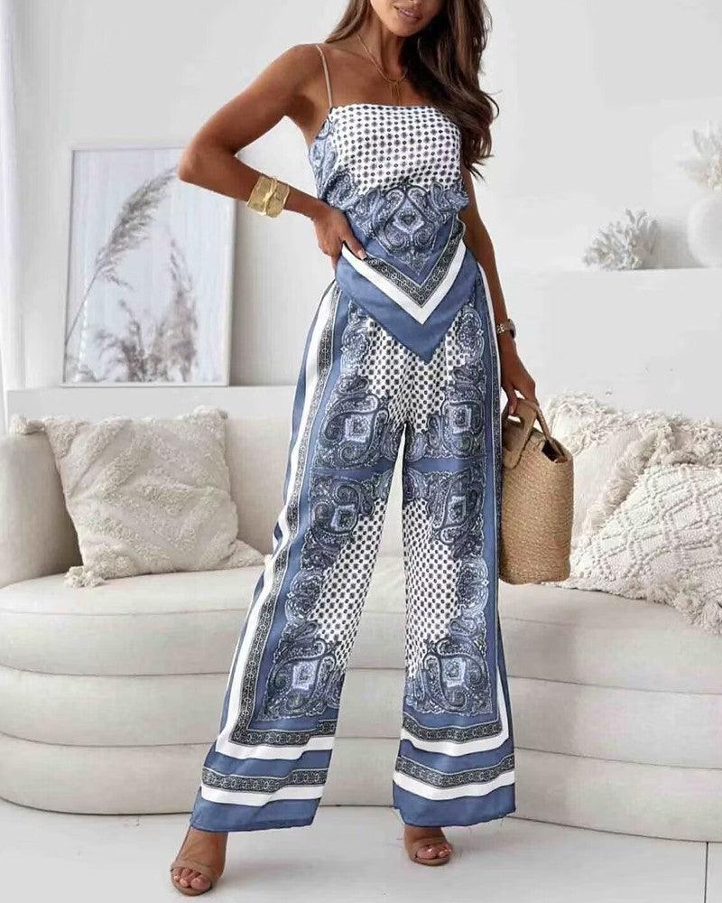 Helen | Set di Vestito a Due Pezzi con Top e Pantaloni alla Moda Pronto per le Vacanze