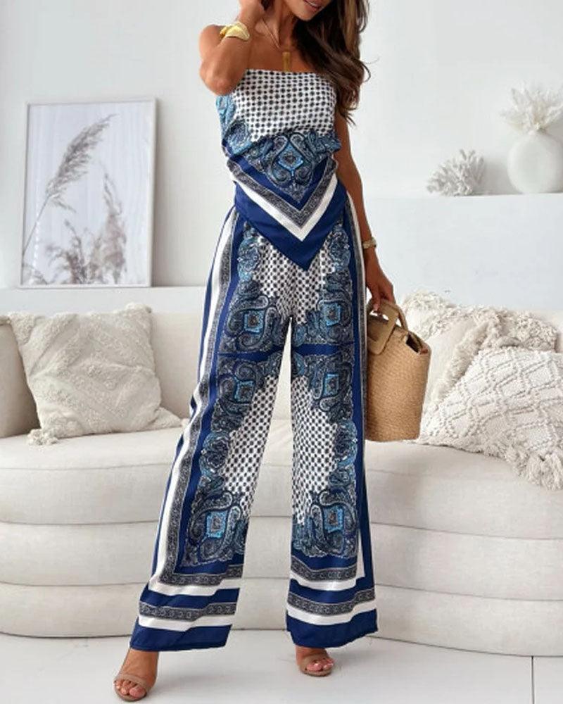 Helen | Set di Vestito a Due Pezzi con Top e Pantaloni alla Moda Pronto per le Vacanze