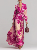 Julia | Vestito Maxi a V con Fiori e Cintura