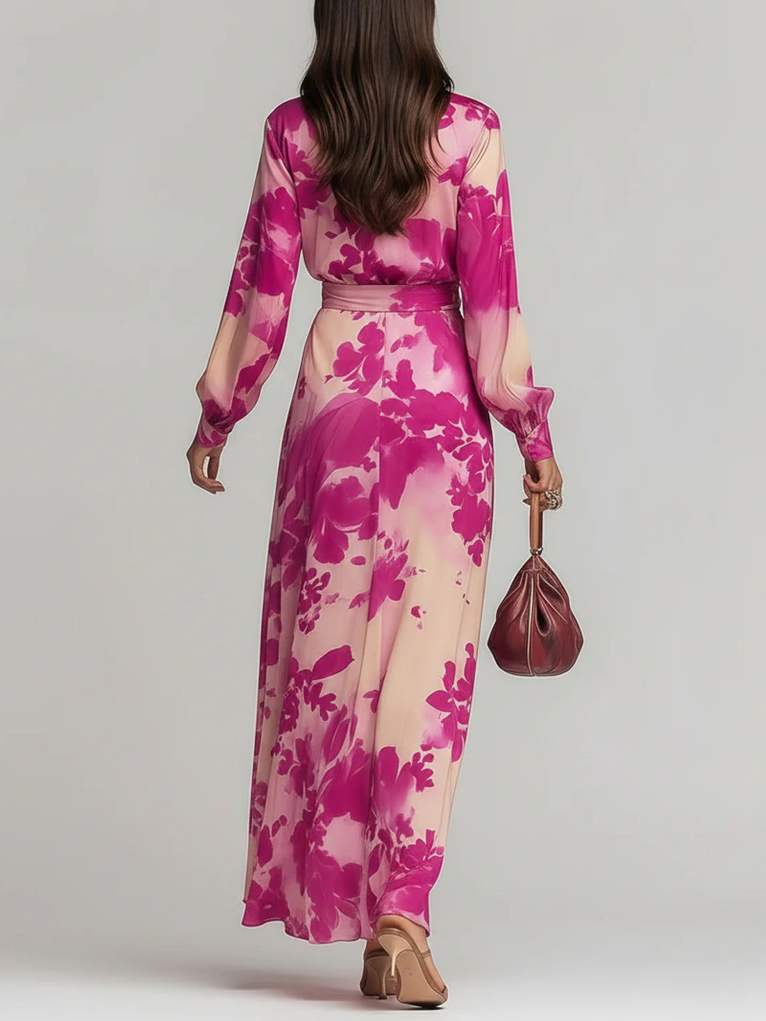 Julia | Vestito Maxi a V con Fiori e Cintura