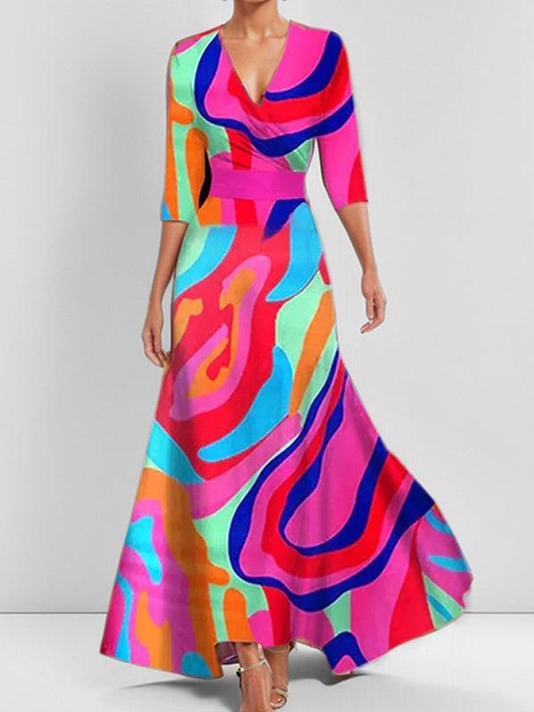 Lea | Abito Maxi Elegante con Maniche Medie Seaside Glam