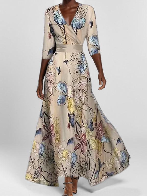 Lea | Abito Maxi Elegante con Maniche Medie Seaside Glam