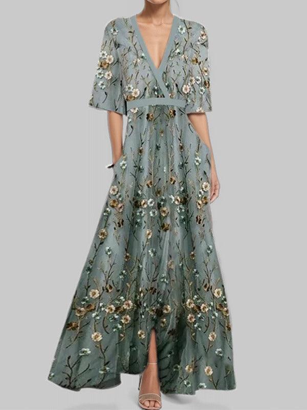 Lea | Abito Maxi Elegante con Maniche Medie Seaside Glam