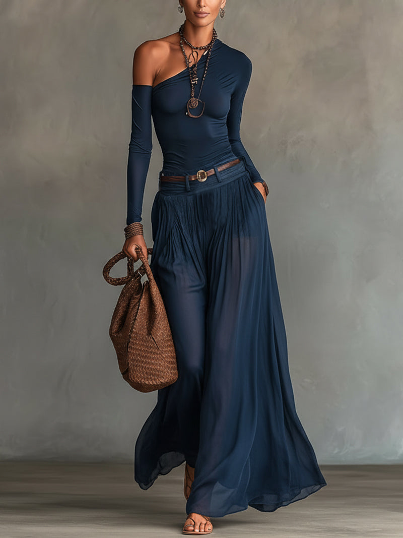 Lore | Top e Gonna a Spalla Unica Blu Navy Due Pezzi