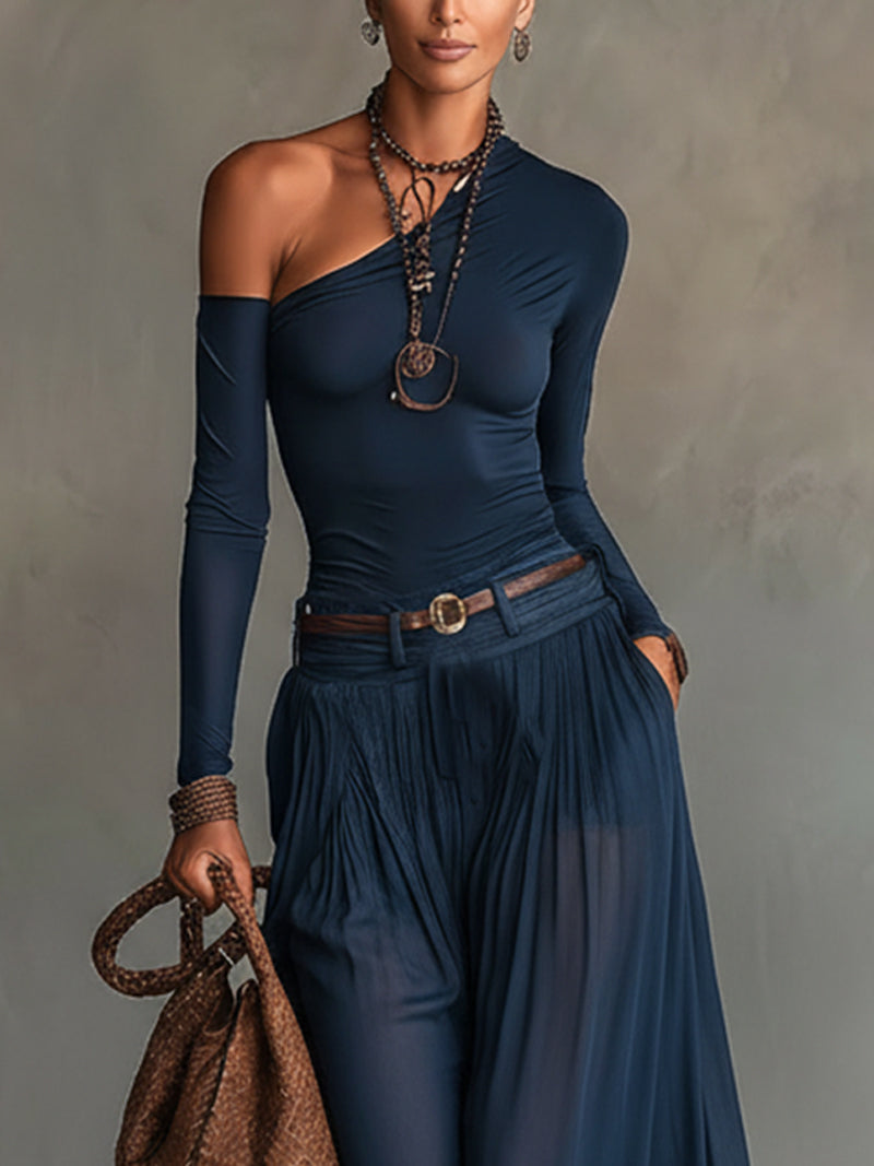 Lore | Top e Gonna a Spalla Unica Blu Navy Due Pezzi