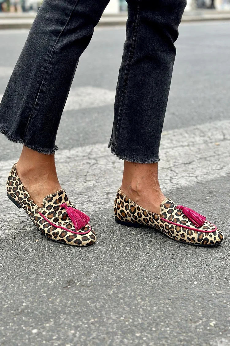 MOCASSINO ANIMALIER CON NAPPE FUXIA