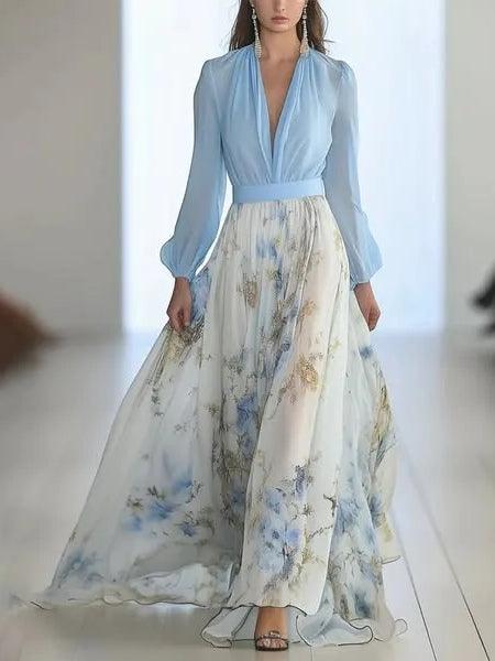 Madeleine | Abito Maxi V-Neck con Stampa Floreale Stupenda