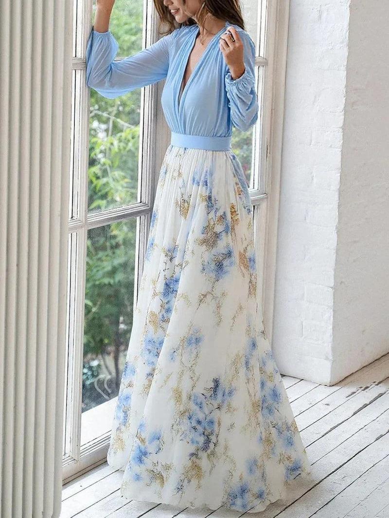 Madeleine | Abito Maxi V-Neck con Stampa Floreale Stupenda