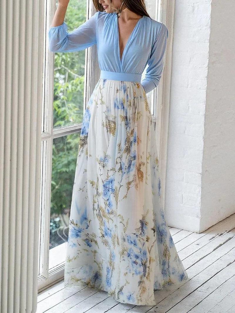 Madeleine | Abito Maxi V-Neck con Stampa Floreale Stupenda