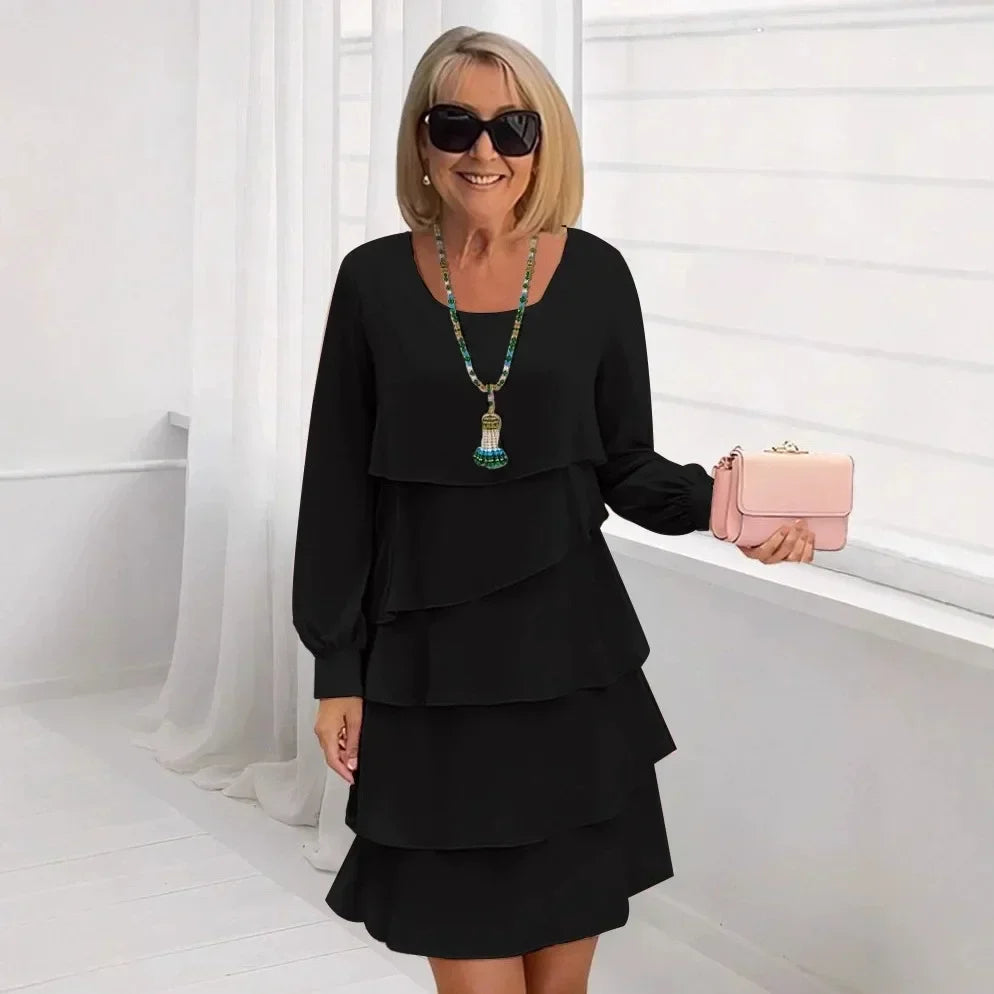 Margaret | Abito Elegante Con Volant Maniche Lunghe