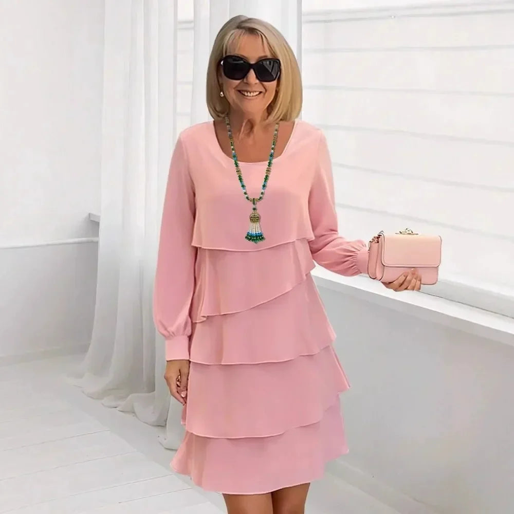 Margaret | Abito Elegante Con Volant Maniche Lunghe