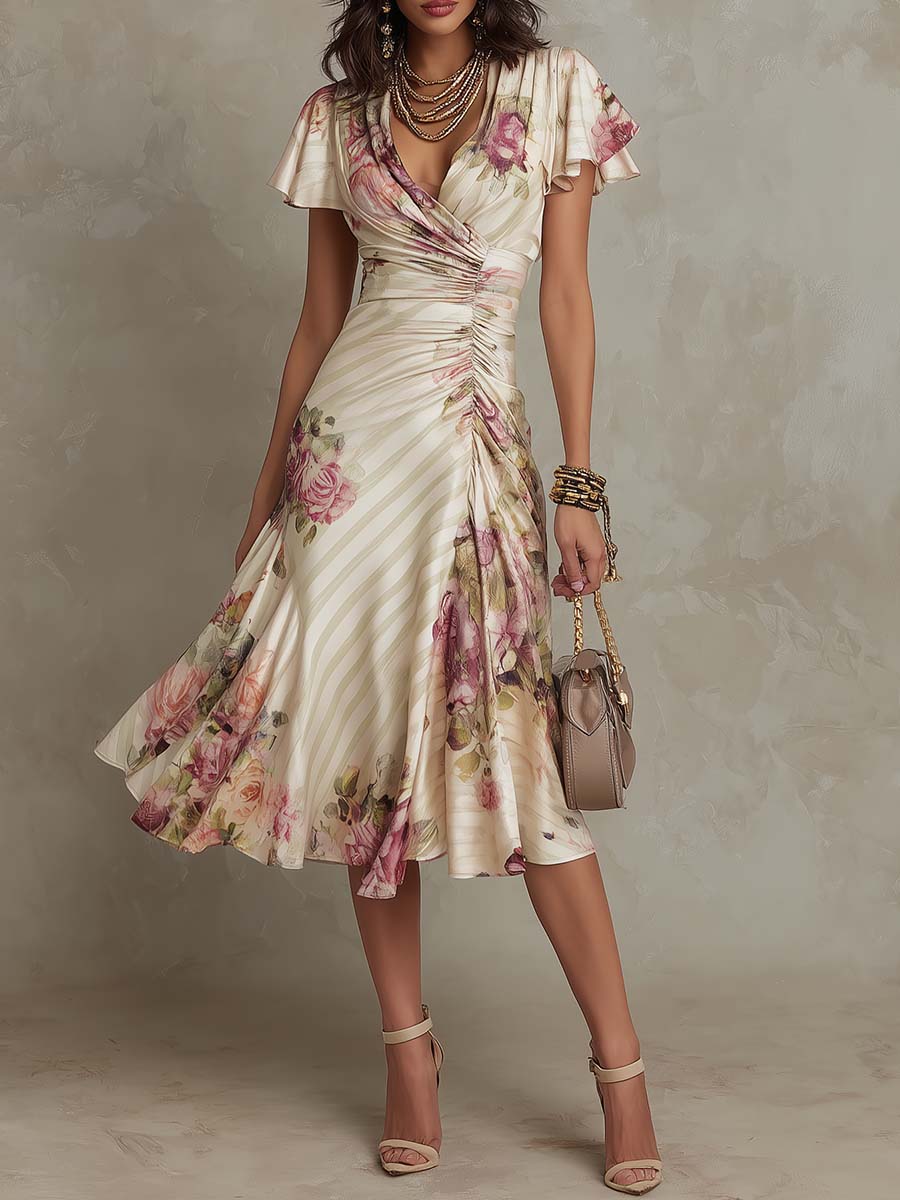 Margaret | Abito Midi in Satin Floreale Vintage