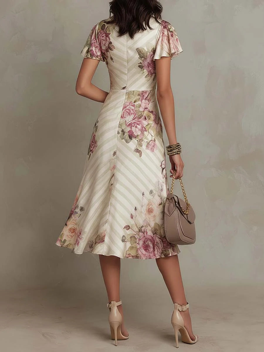 Margaret | Abito Midi in Satin Floreale Vintage