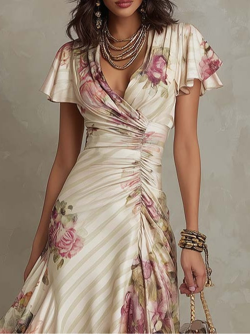 Margaret | Abito Midi in Satin Floreale Vintage