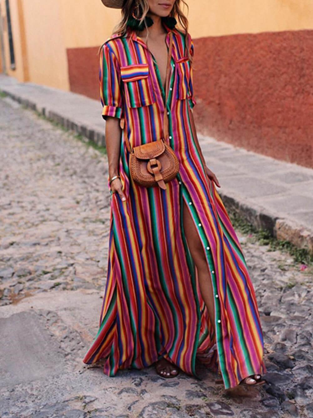 Nancy | Gonna Maxi a Righe Stampata Casual Estiva
