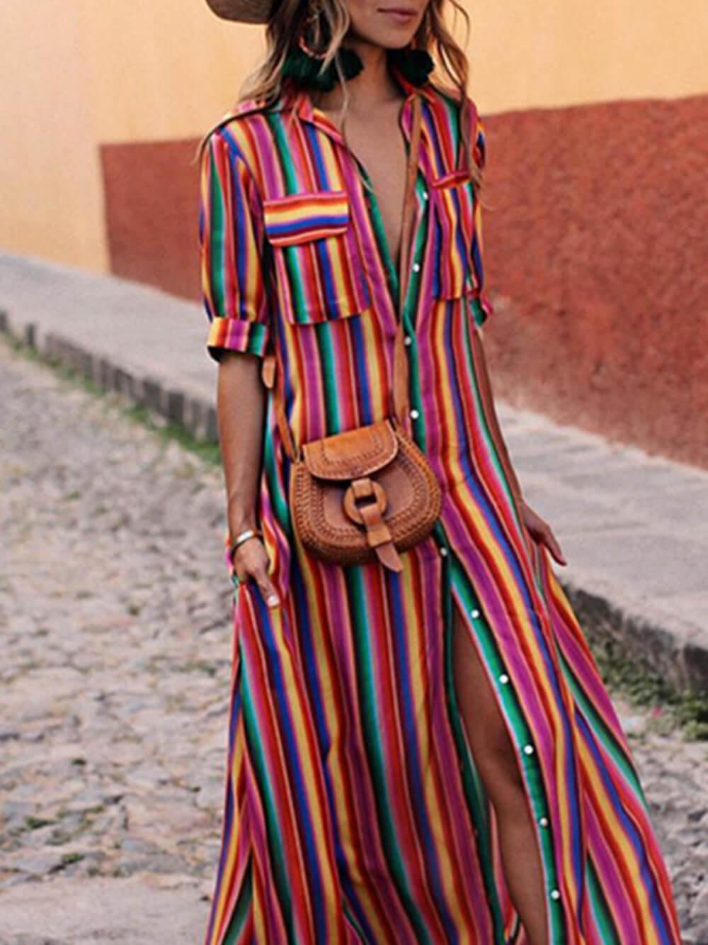 Nancy | Gonna Maxi a Righe Stampata Casual Estiva