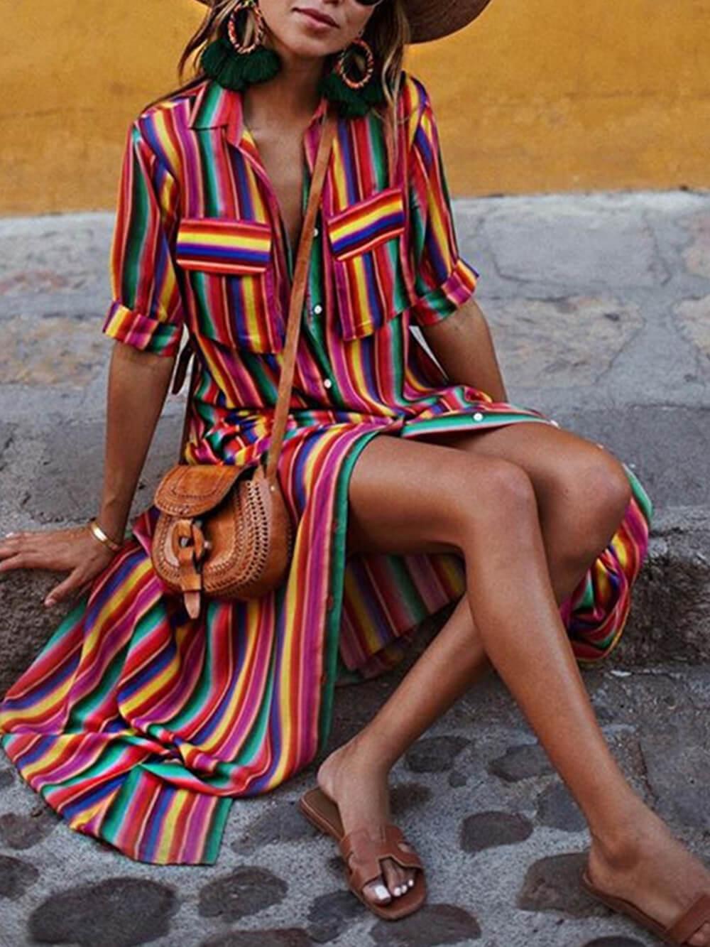 Nancy | Gonna Maxi a Righe Stampata Casual Estiva
