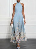Rosalyn | Abito Maxi in Chiffon Blu a Fiori