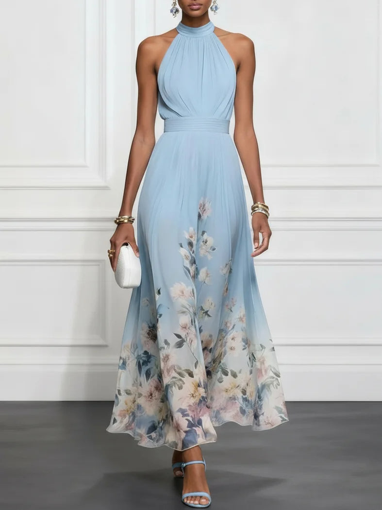 Rosalyn | Abito Maxi in Chiffon Blu a Fiori